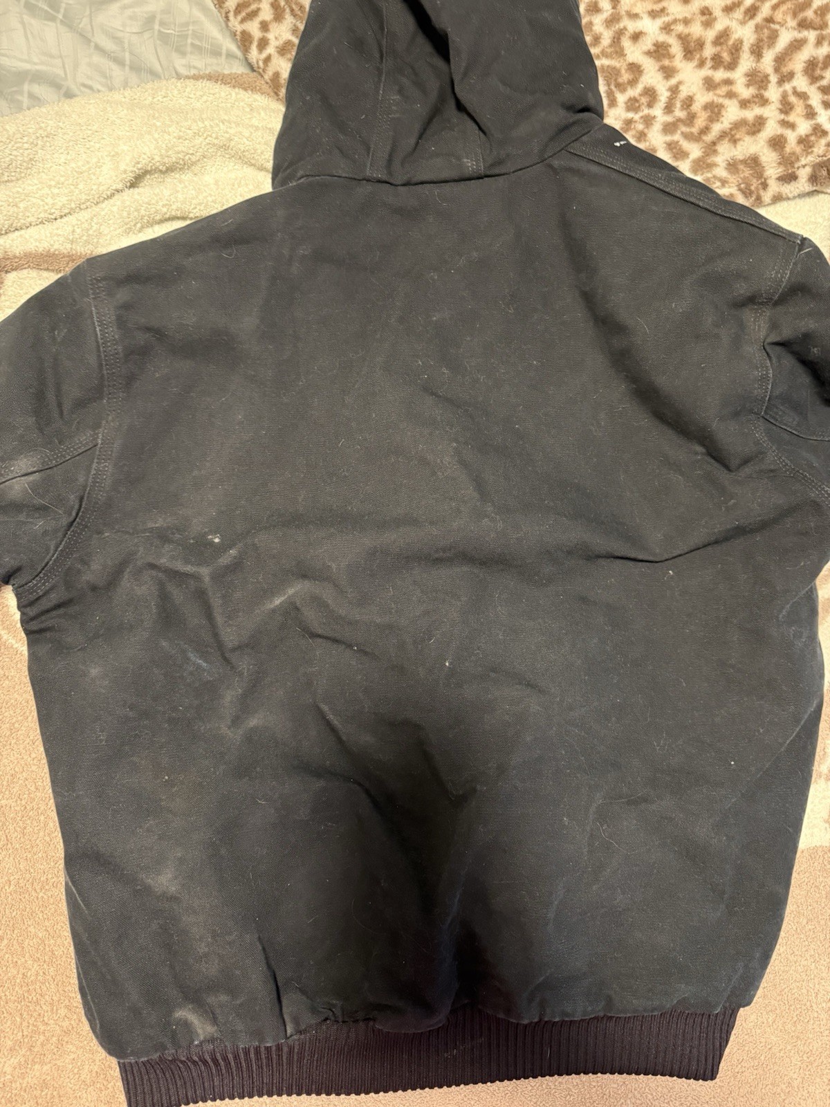 Carhartt Men’s Black Hooded Quilted Lined Full Zip Nylon Jacket L Flaws