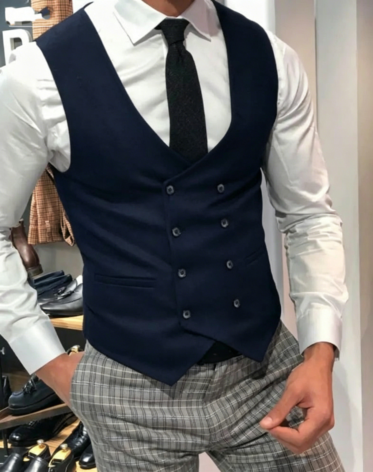 Slim Fit Man Vest Double Breasted Waistcoat Formal Business Suit Vest Wedding