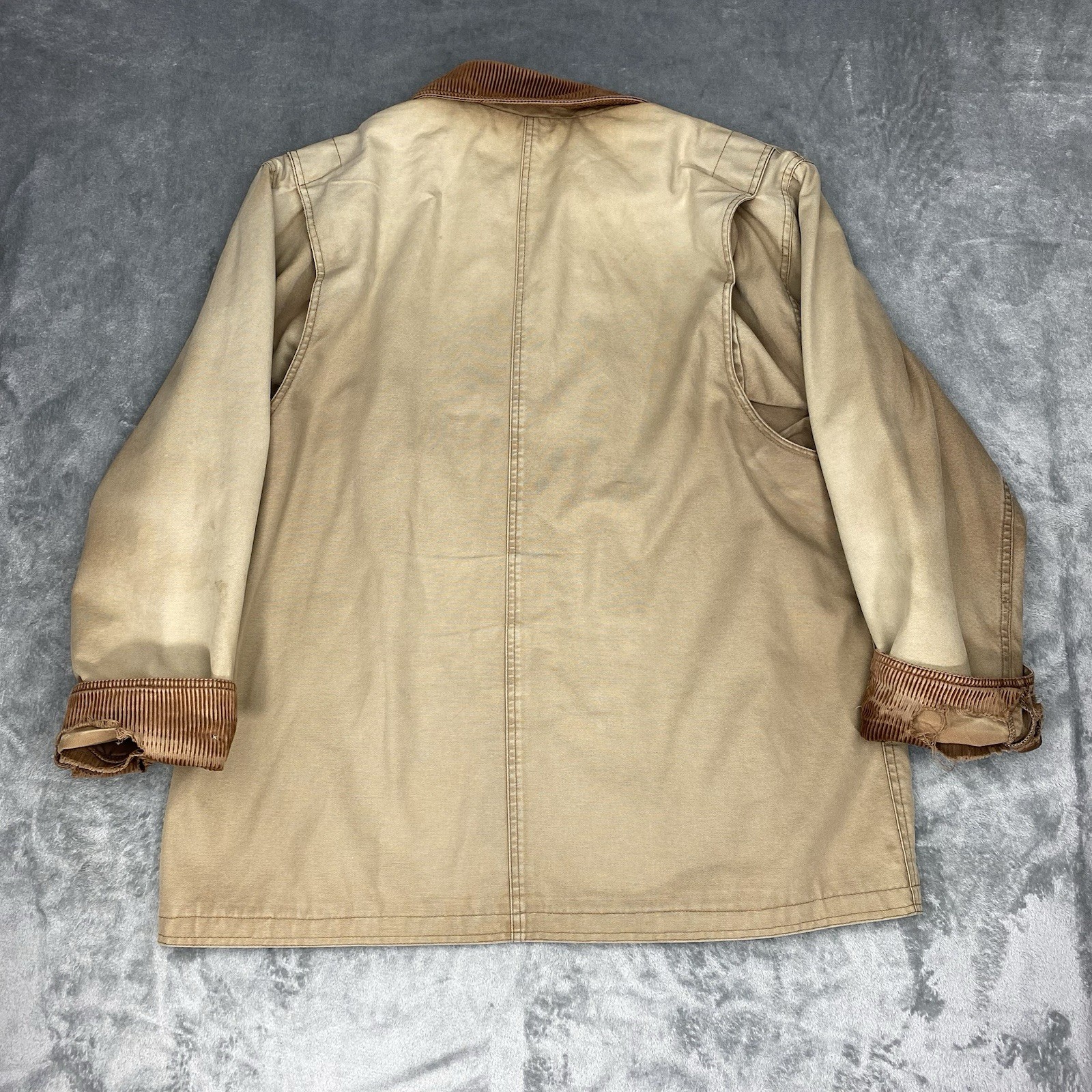 Vtg Lands End Jacket Mens Sz XL Tan Field Barn Chore Coat Corduroy Thrashed Fade