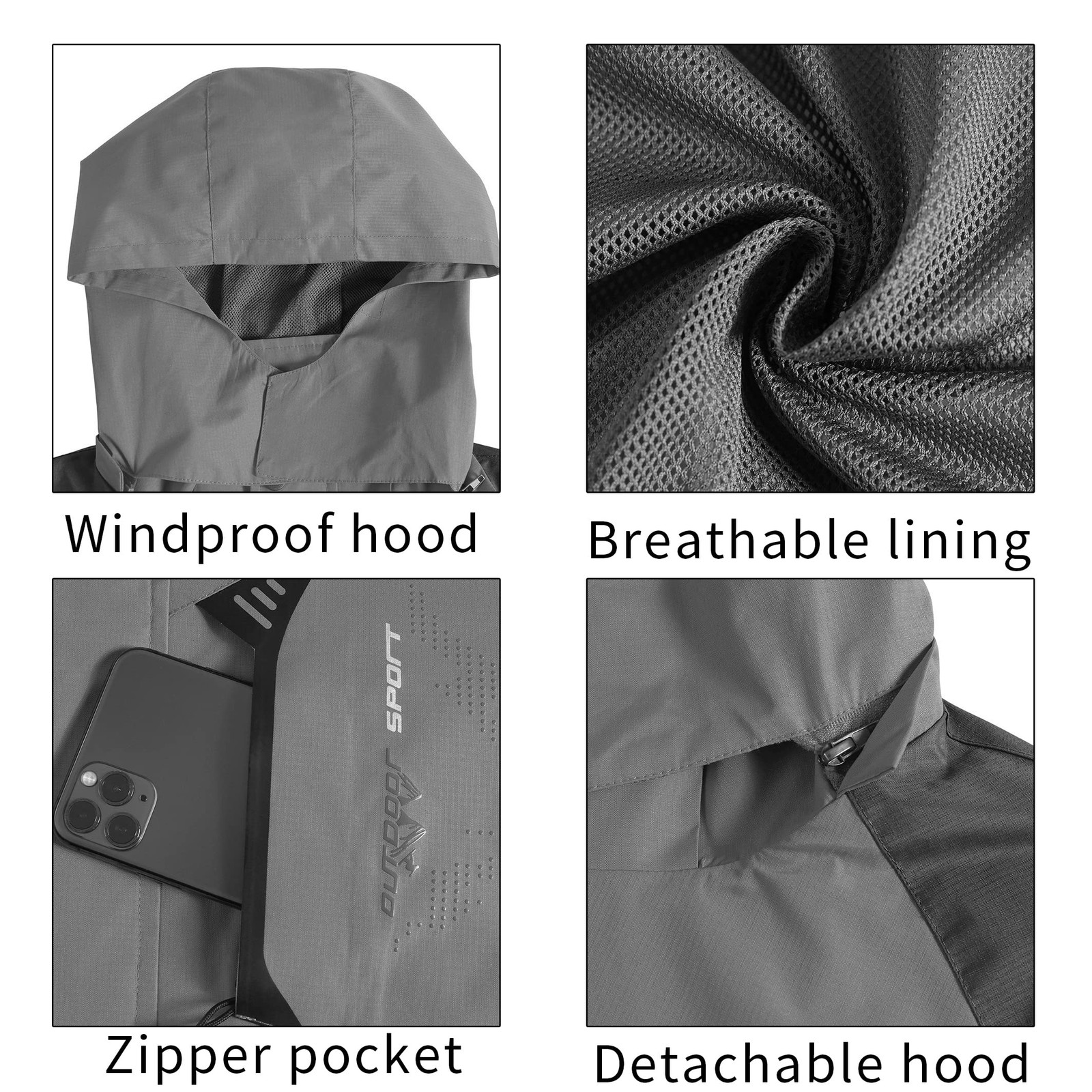 Mens Rain Jacket Waterproof With Hooded Hiking Coat Lightweight Windbreaker