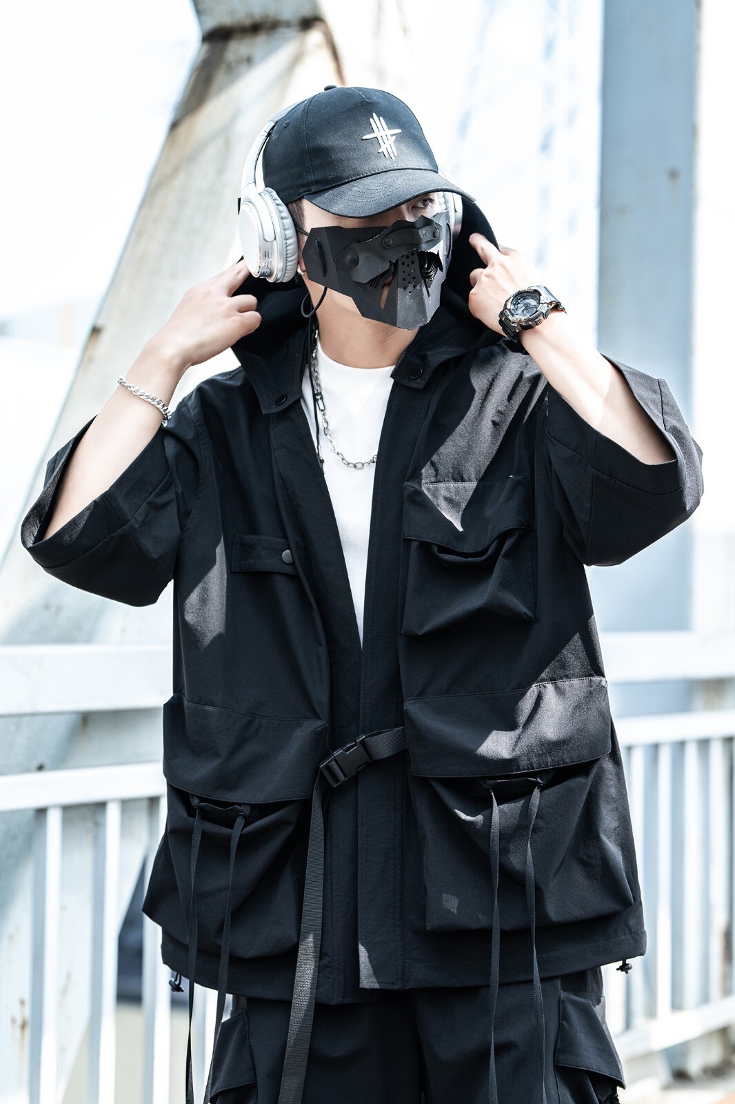 Niepce Matte Black Kimono Jacket Streetwear Fashion Casual Short Sleeves Hoodie
