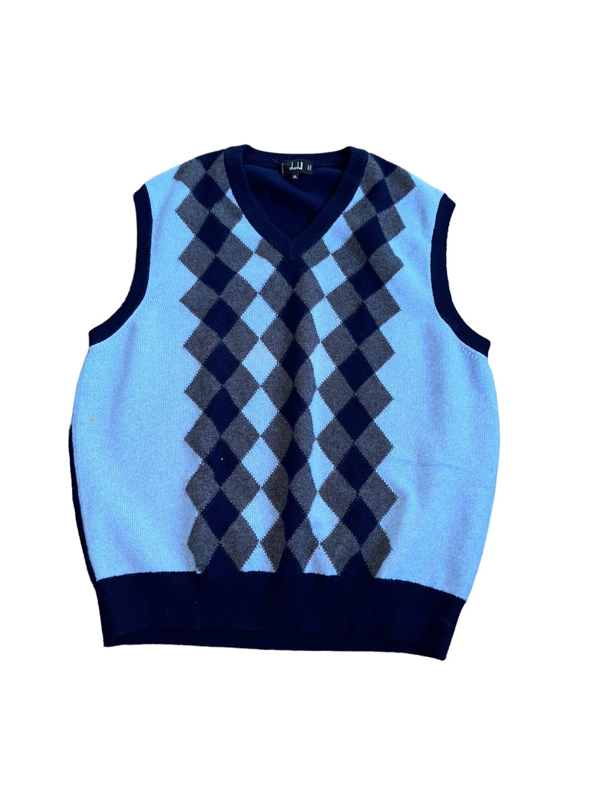 Vintage Dunhill 100% Cashmere Vest Blue Grey Sleeveless Golf Men Size XL