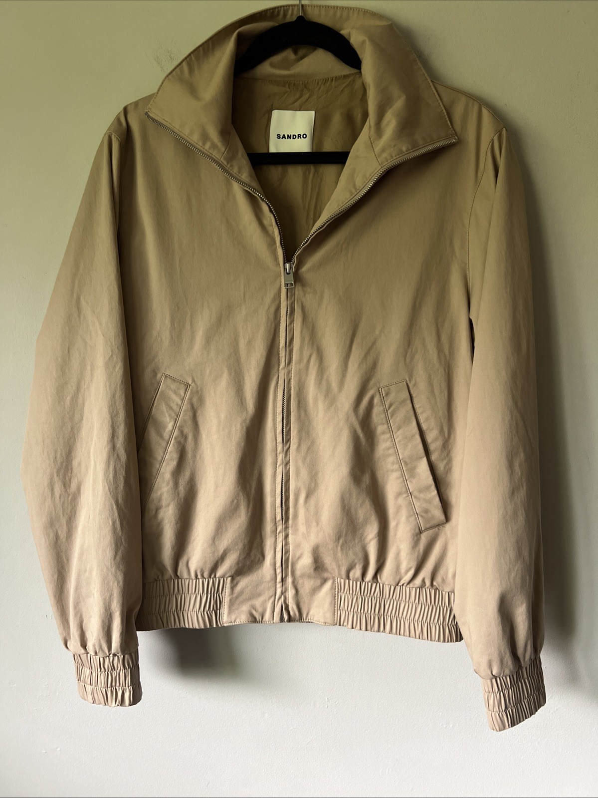 Sandro Men’s Zip-up Jacket in Khaki Size Small S Cotton Blend Modern Luxury