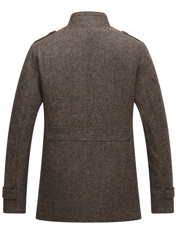 Wantdo Wool Blend Pea Coat Jacket Trench Coat Men L Herringbone Tweed Brown NEW
