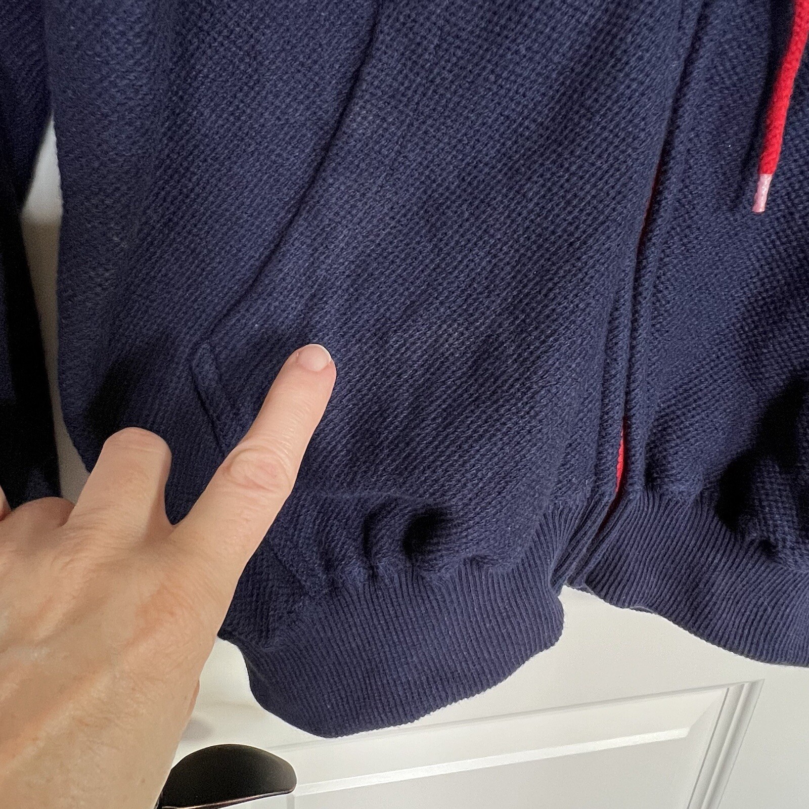 VTG Dunhill Full Zip Jacket Mens M Navy Blue Red Hooded Waffle Knit Hong Kong