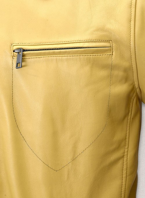 Men’s Celebrity Style Yellow BIker Leather Jacket 100% Lambskin S M L XL 2XL 3XL