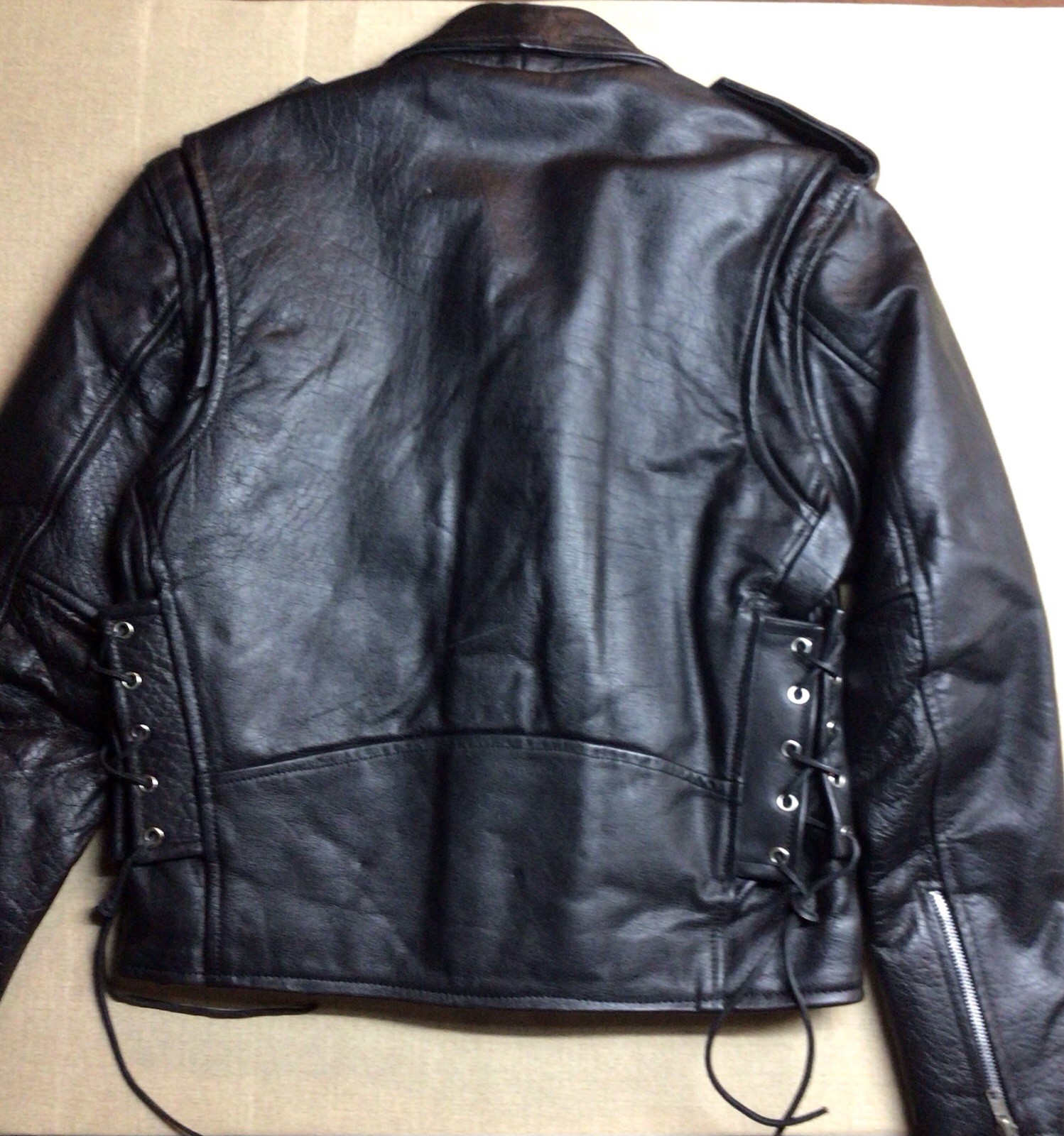 Men’s Black Biker Jacket W/Lace Up Sides &Inside Pocket Size 38