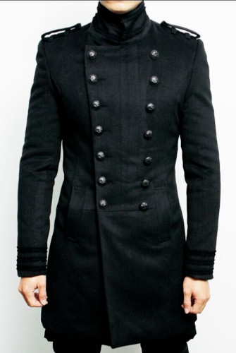 Black Fashion Interesting Military Style NEW Wool Long Men Coat All custom sizes