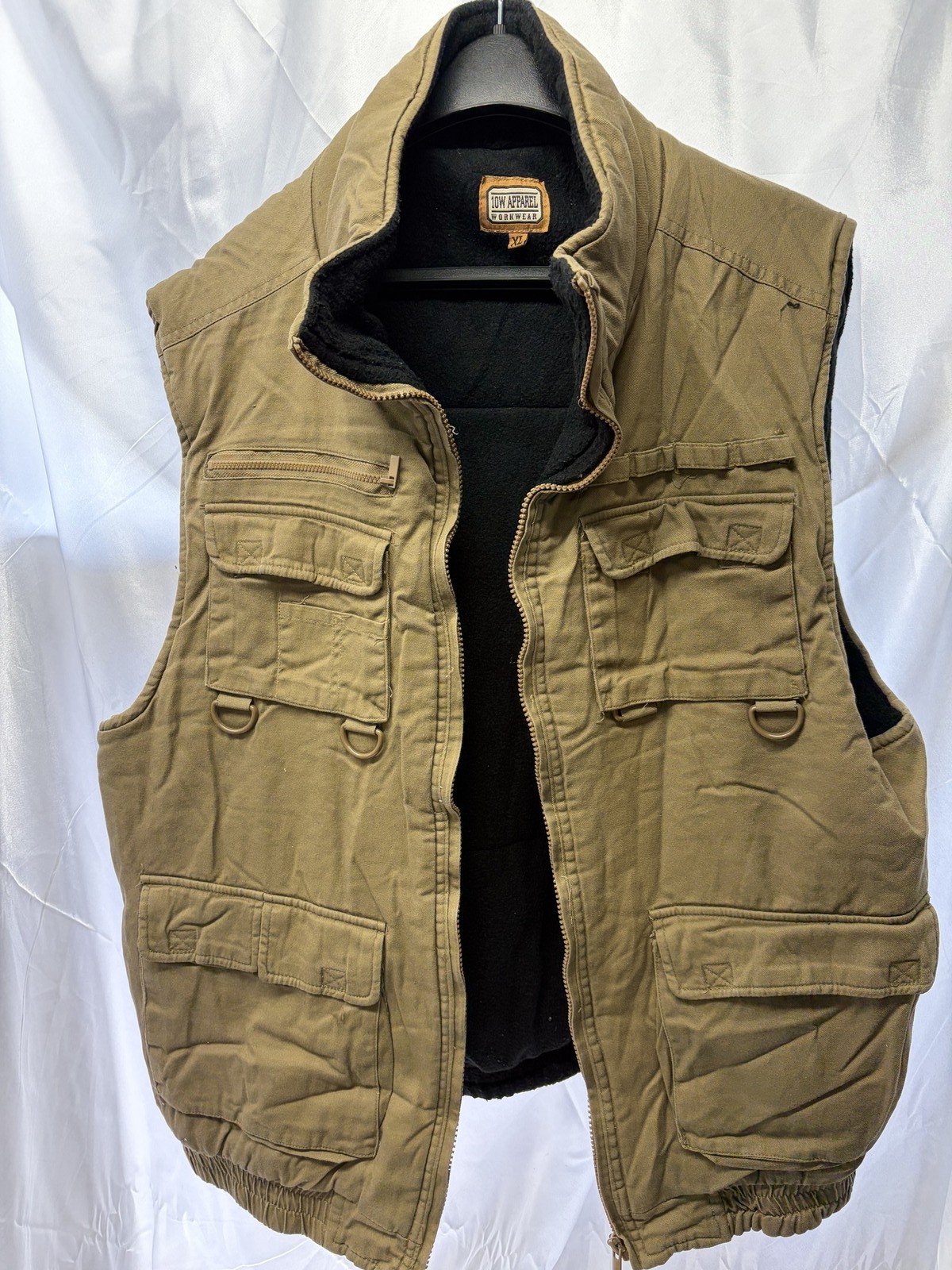 10W Apparel Workwear Vest Men’s XL Tan Quilted Lined Pockets Full Zip A14