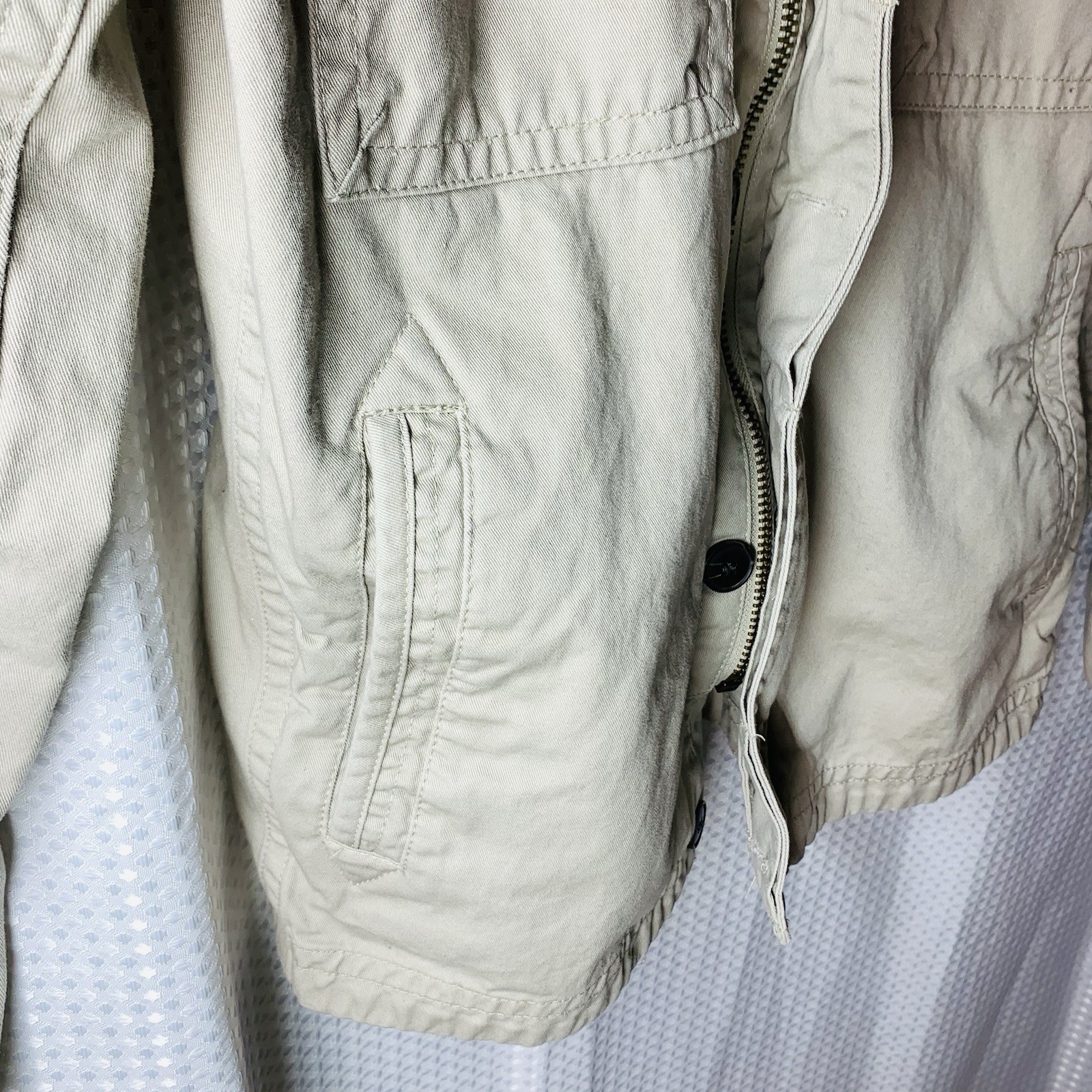 Forever 21 Men Size Large Khaki Twill Canvas Jacket Button Zip Up Band Collar