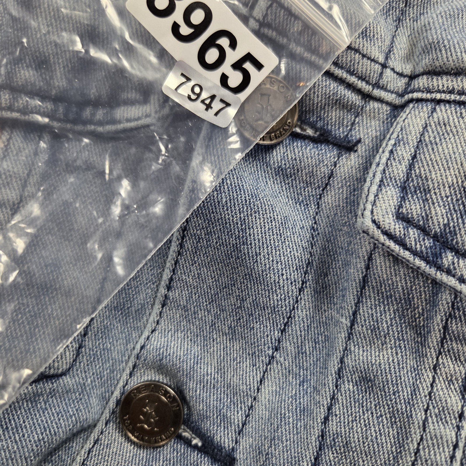 REASON Denim Jacket Mens Medium Distressed Splatter Acid Urban Streetwear