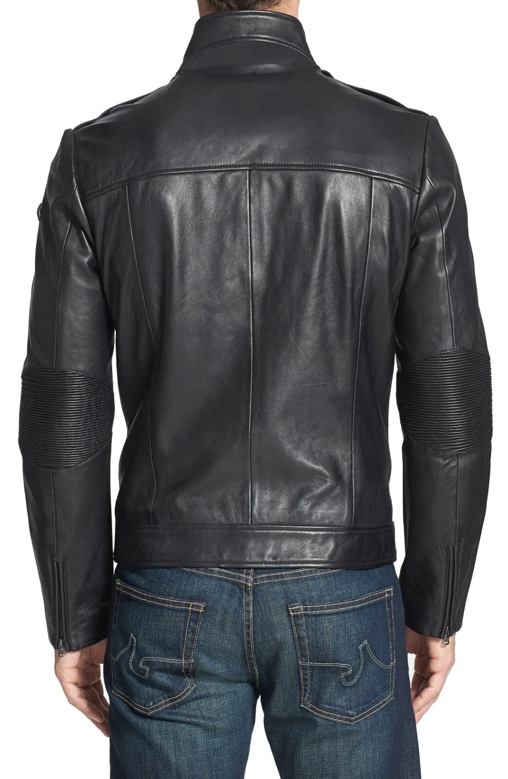 Mens Black Pure Lambskin Trucker Jacket Custom Made Size S M L XL 2XL 3XL 4XL