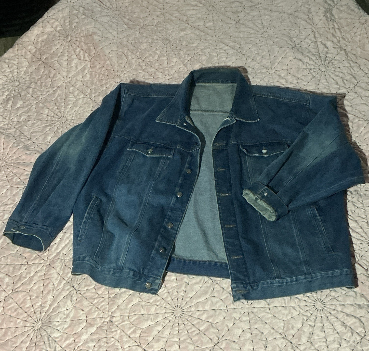 Unisex Adults Blue Denim Jacket Big & Tall 3XL Button Front Pockets Short