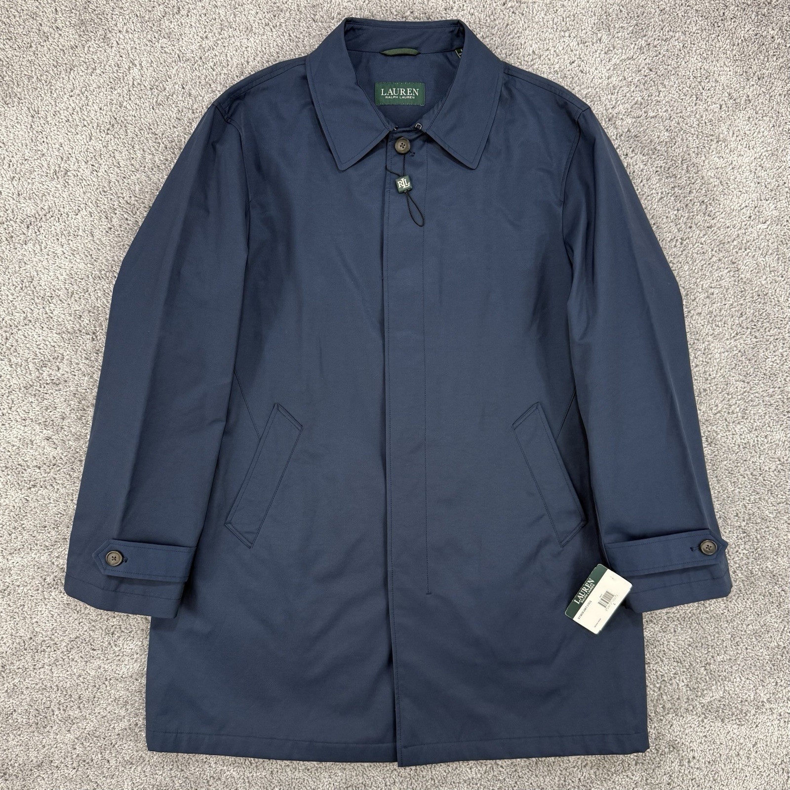 Lauren Ralph Lauren Walking Coat Men L NWOT Navy Water Repellent Trench Overcoat