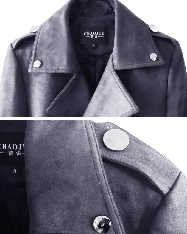Vintage Suede Trench Coat Mens Mid Length Double-breasted Jacket Belted Parka