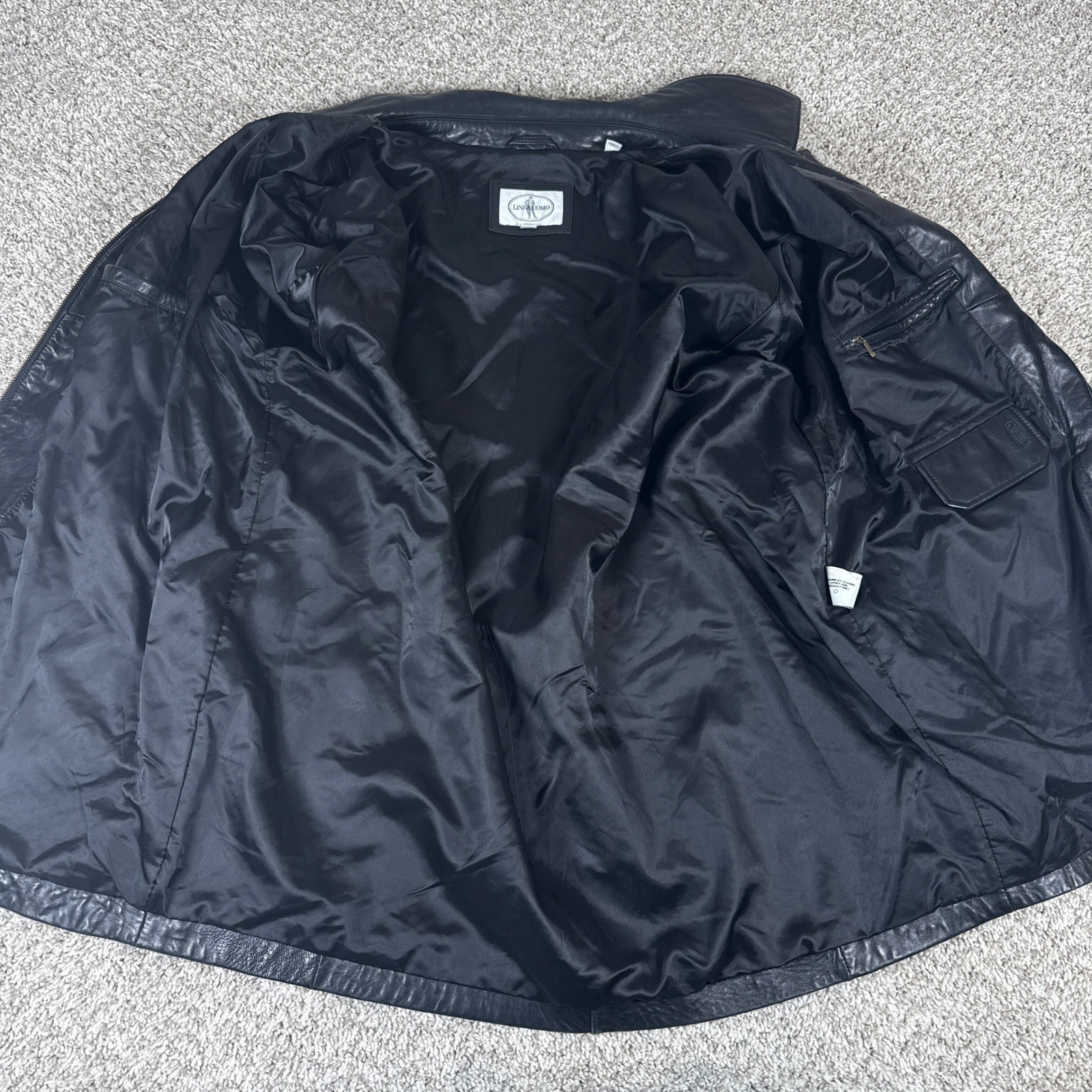 Linea Uomo Leather Jacket Mens 4XL Black Lambskin Full Zip Classic Minimalist