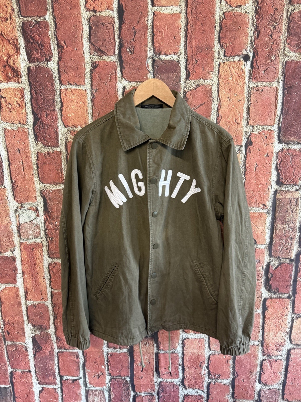 Mighty Healthy Olive Green Cotton Mens Jacket S Snap-Button Front Drawstring