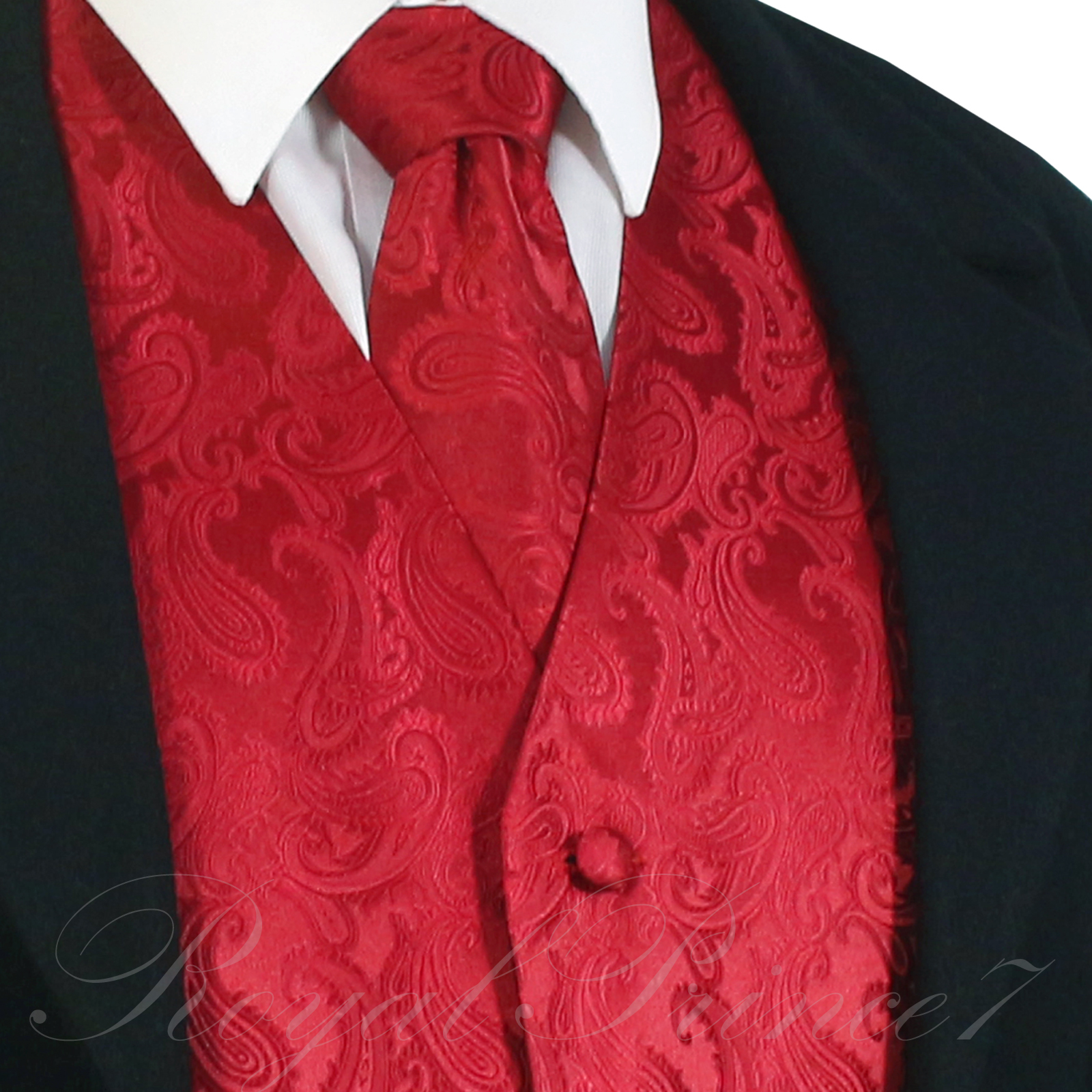 Red XS to 6XL Paisley Tuxedo Dress Vest Waistcoat & Neck tie Wedding 20-CC