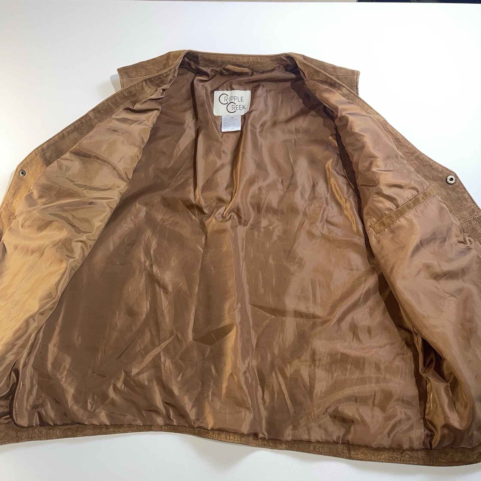Cripple Creek 100% Genuine Leather Vest Suede Brown Snap Button Western Size XXL