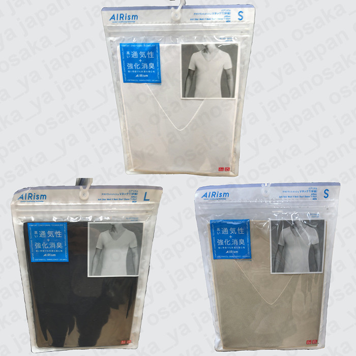 UNIQLO AIRISM Deodorant Mesh V-Neck T nylon XS-4XL 3Color Men New Japan 464308