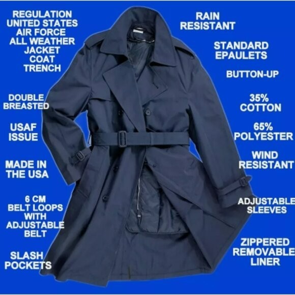 US Air Force Men’s All Weather Trench Coat Blue «NEW DRMO»