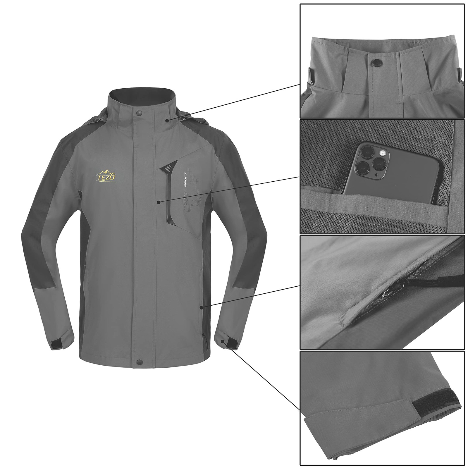 Mens Rain Jacket Waterproof With Hooded Hiking Coat Lightweight Windbreaker