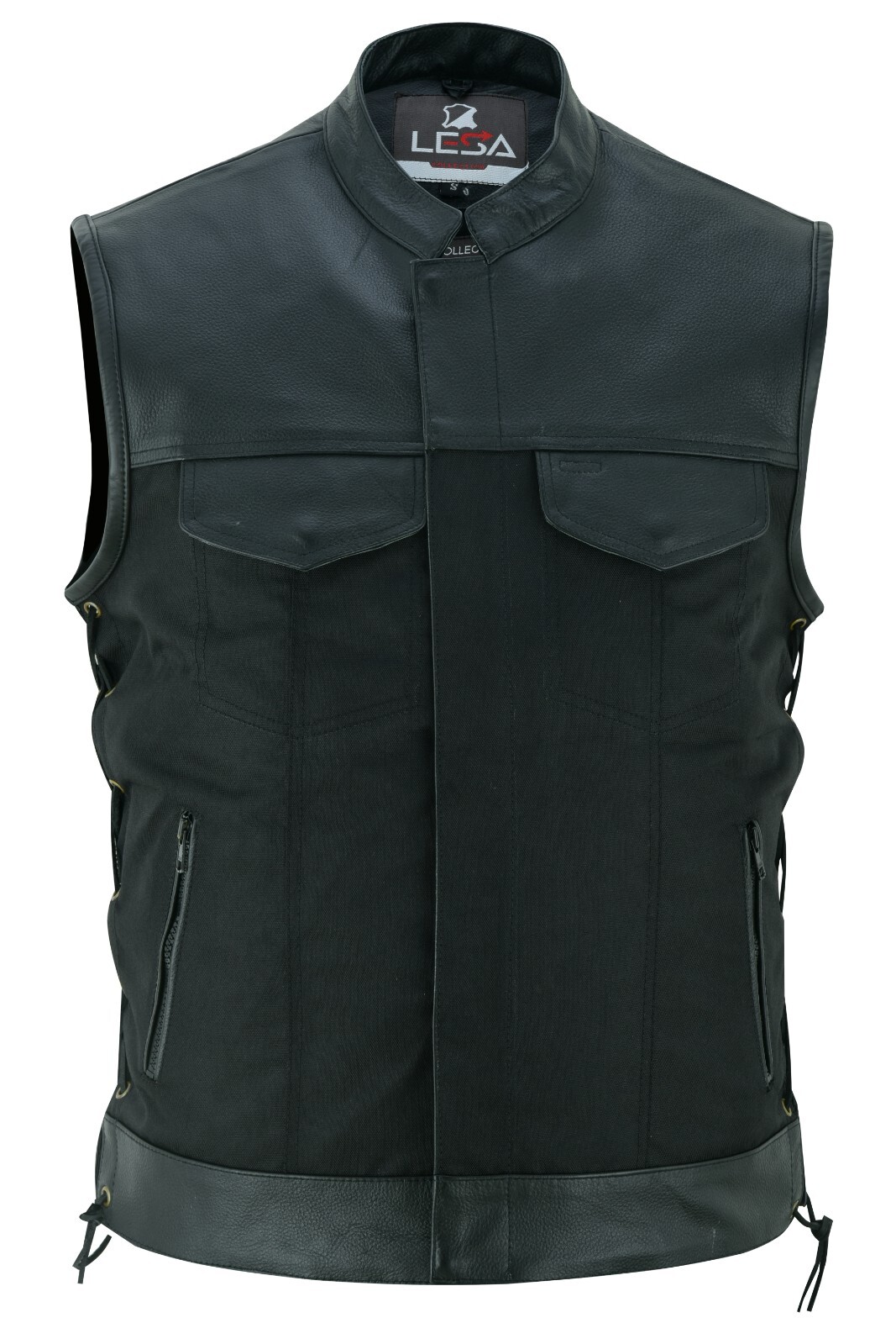 Men’s Black Textile and Leather Multi Closer Zipper and studs Side Lace up