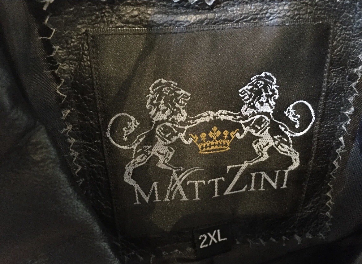 Matt Zini Black Leather Coat, New, Size 2XL