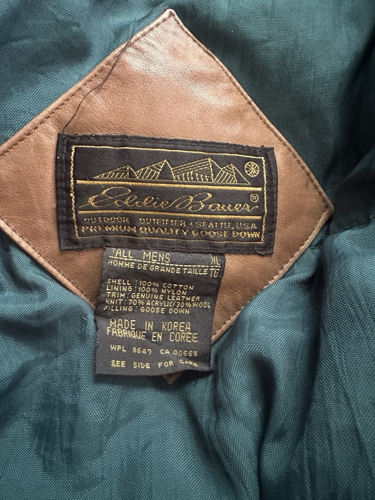Eddie Bauer Goose Down Tall XL Insulated Hooded Parka Blue Brown Green