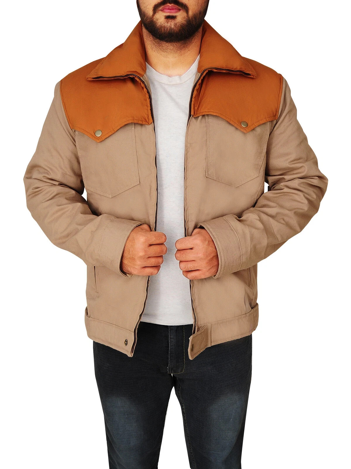 Mens Classic Bomber Cotton Jacket Yellow Stone John Dutton Kevin Costner XS-4XL