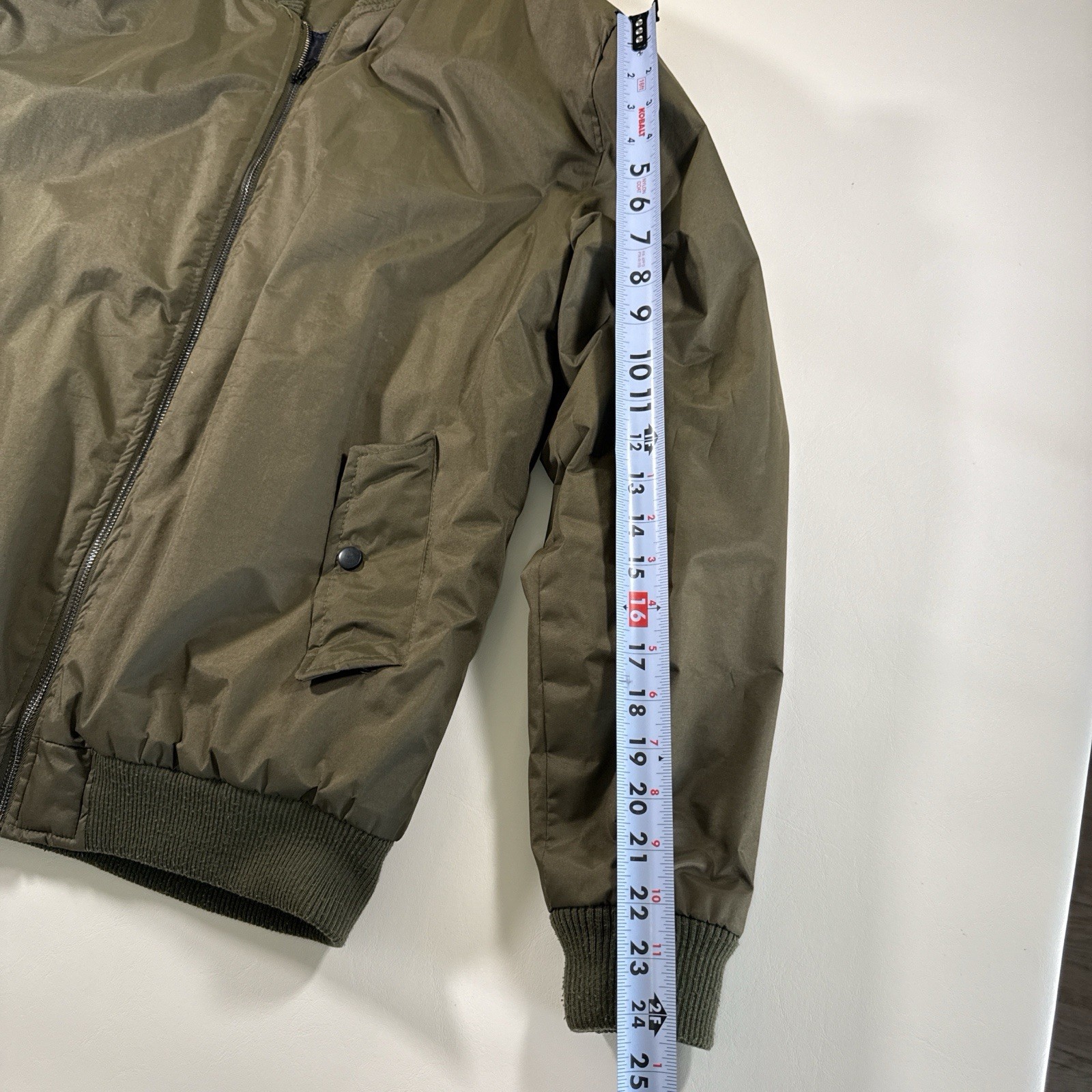 ZAK Olive Bomber Jacket Men’s L Full Zip Zipper Button Band Collar Casual