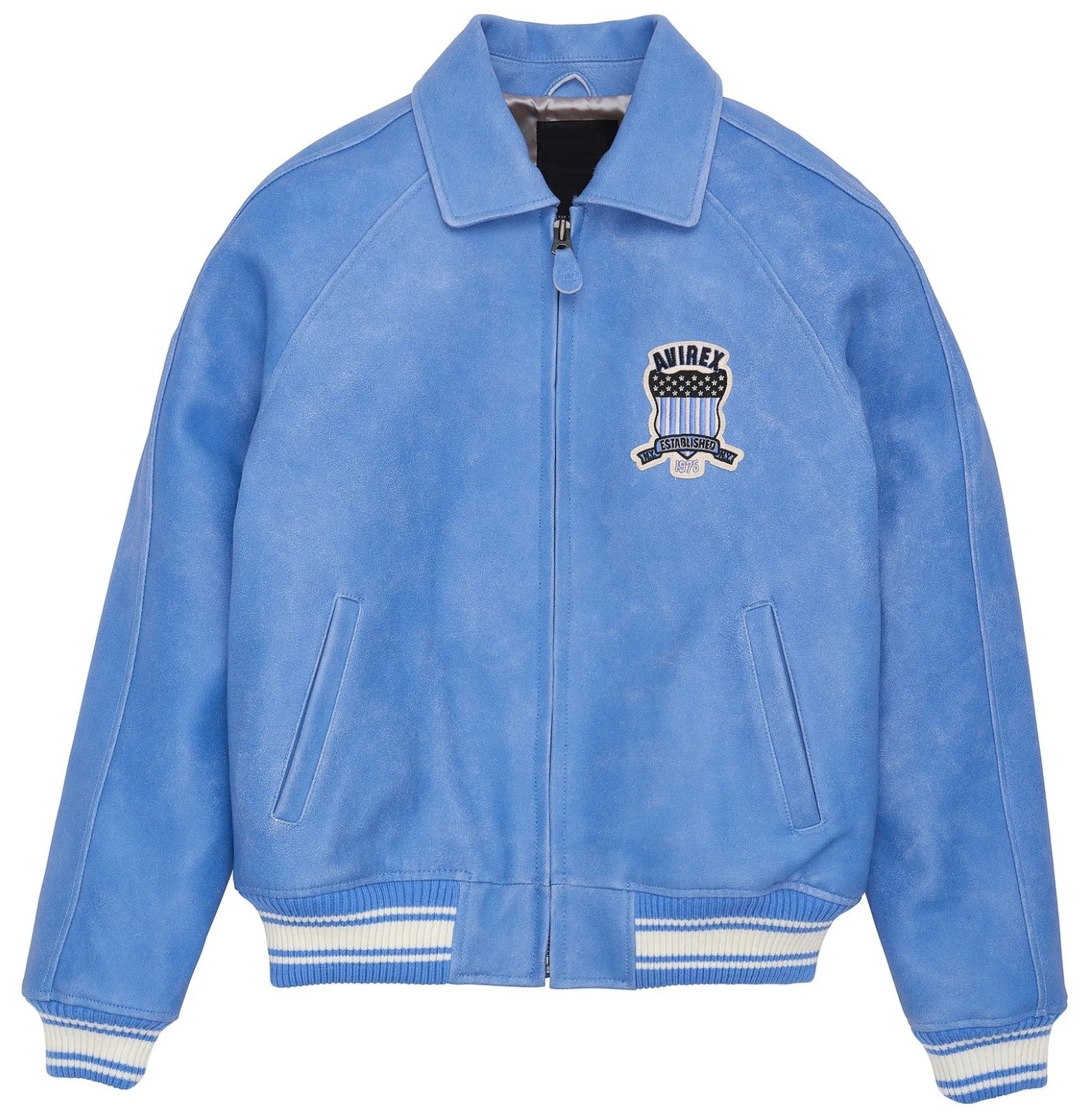 Men Avirex Sky Blue Real Bomber American Flight Jacket Faux Leather Jacket GIft
