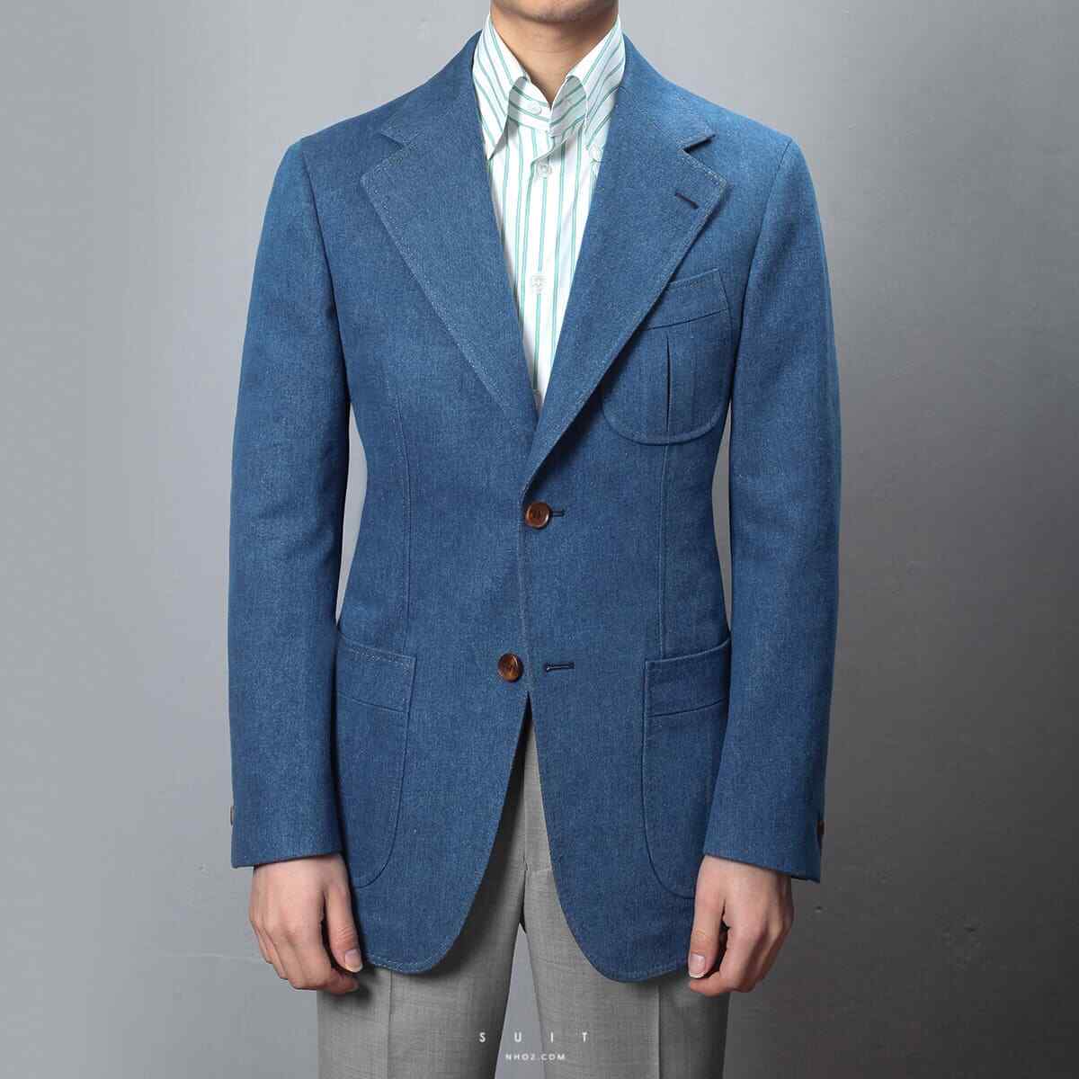 Denim Men Suits Single Breasted Jacket Notch Lapel Blazer Business Casual Wear