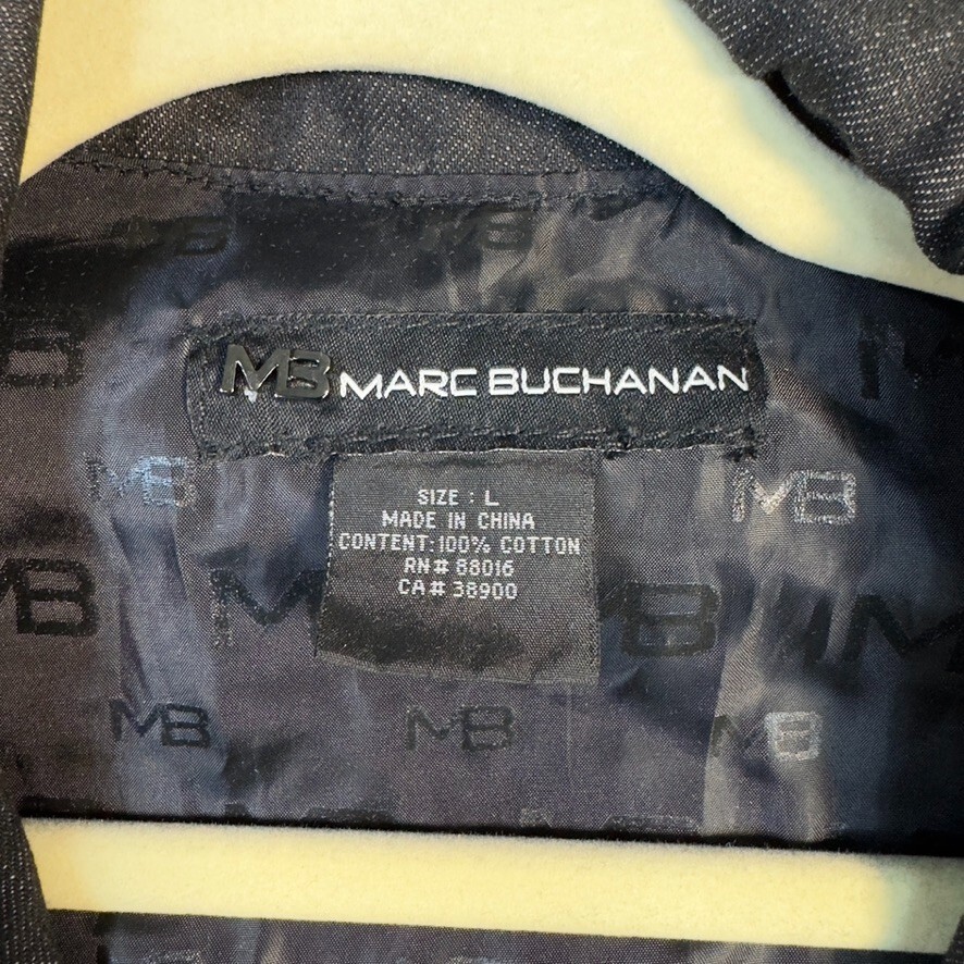 Marc Buchanan Bomber Jacket Large mens Black Denim Jean Coat Vintage Moto