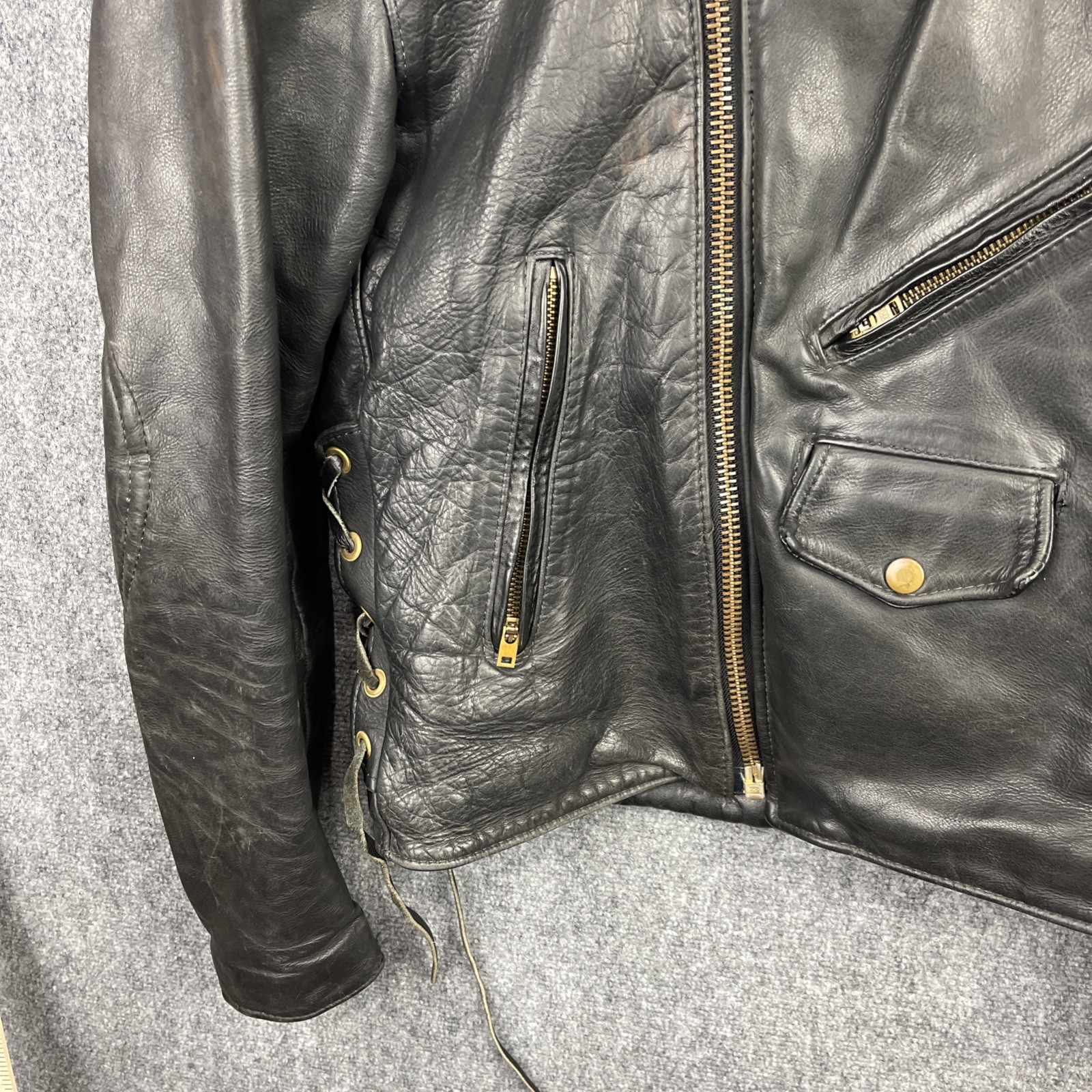 Vintage California Creations Leather Jacket Mens 40 Black Motorcycle Lace Sides