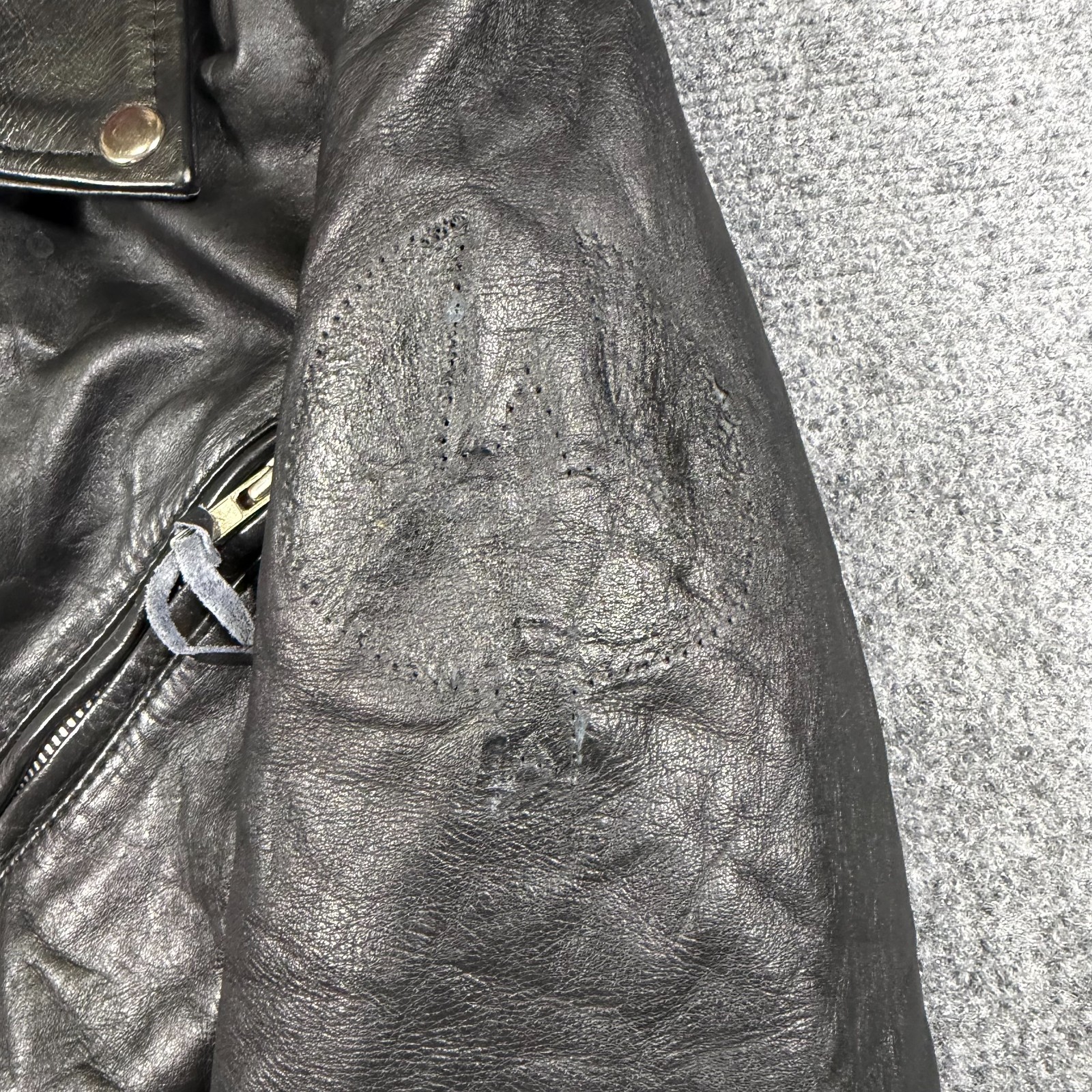 Vintage Genuine Cow Hide Leather Jacket Belted Size 42 Black