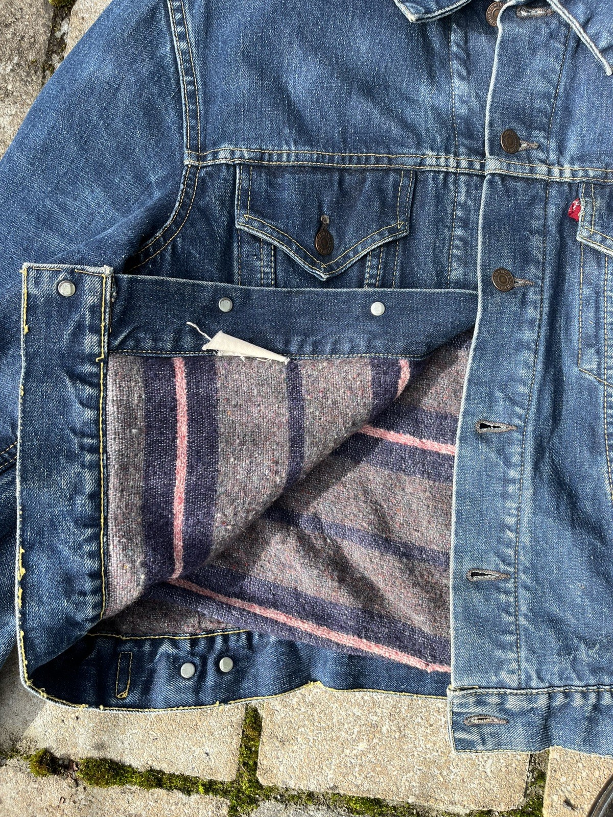 Levis 559XX Big E Denim Jacket Blanket Lined Vintage Indigo Mens XL #17 stamp