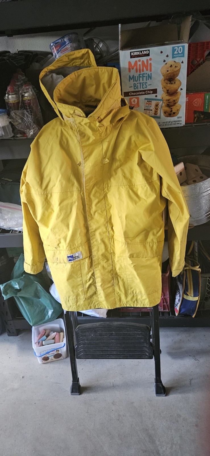 Henri Lloyd Men’s Yellow Hooded Zip Rain Coat Mid-Length Size L