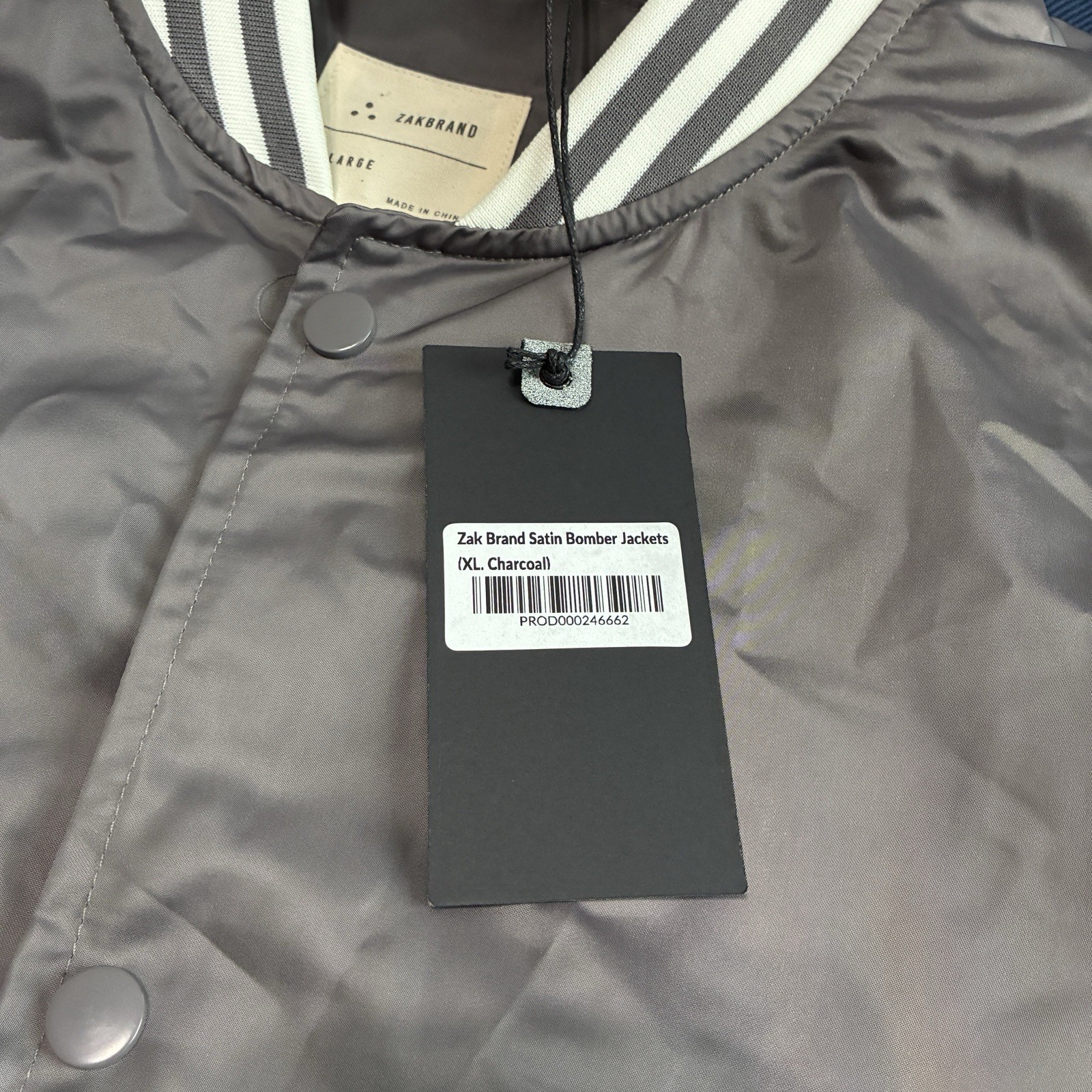 NWT Zak Brand Bomber Satin Jacket Charcoal XL