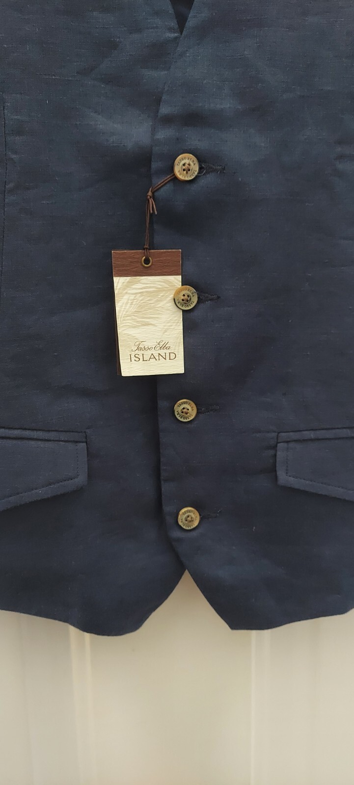TASSO ELBA ISLAND MEN’S NAVY BLUE LINEN BUTTON-UP V-NECK VEST SIZE S NWT $55