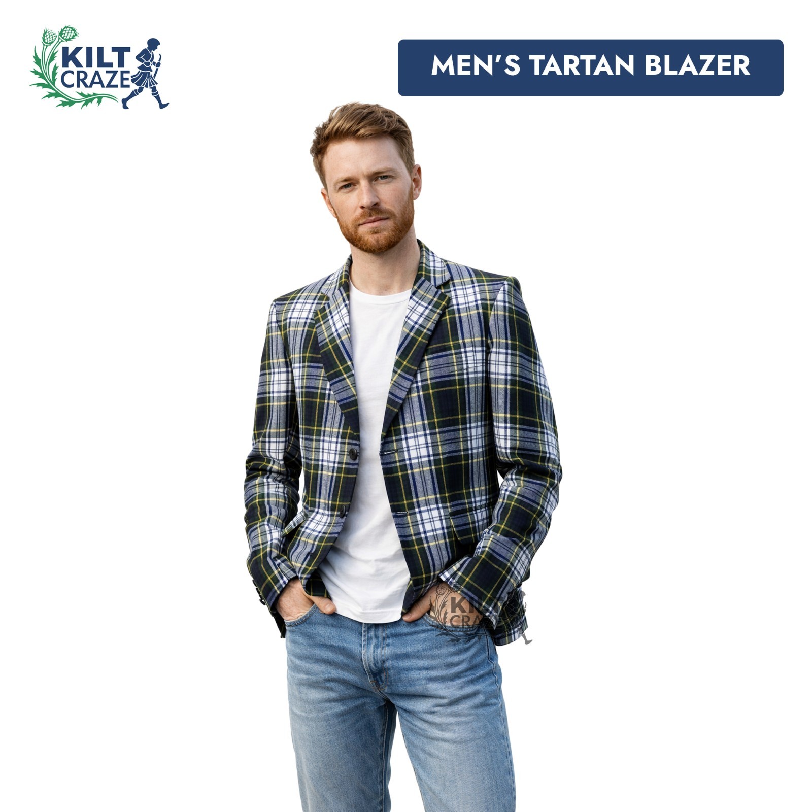 Scottish Plaid Jacket Men’s Tartan Blazer Acrylic Wool Causal Tartan Coat