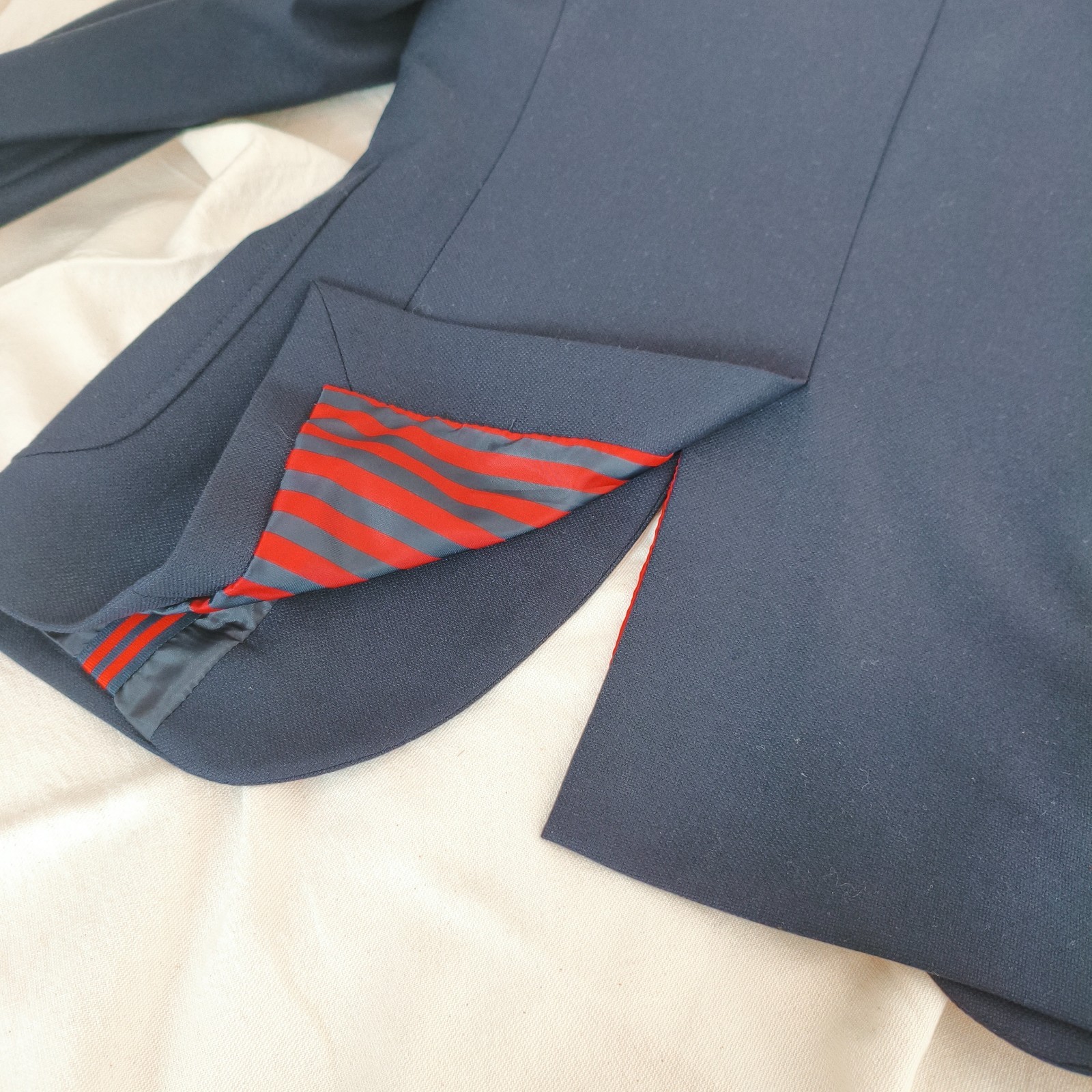 MENS NAVY BLUE BLAZER JACKET M ZARA POLYESTER GOLD BUTTONS LINING STRIPES