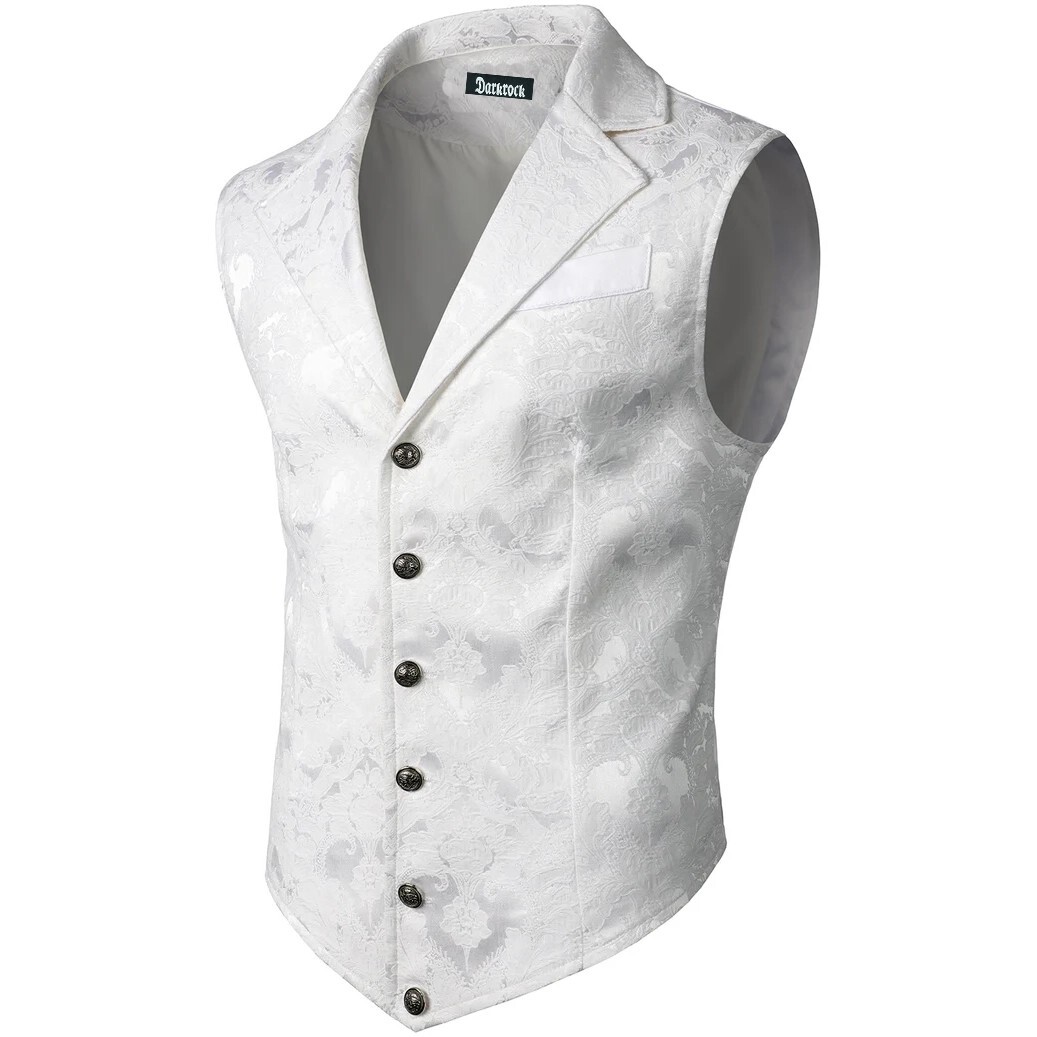 Men’s White Victorian Suit Gentleman Vest Steampunk Gothic Waistcoat/USA