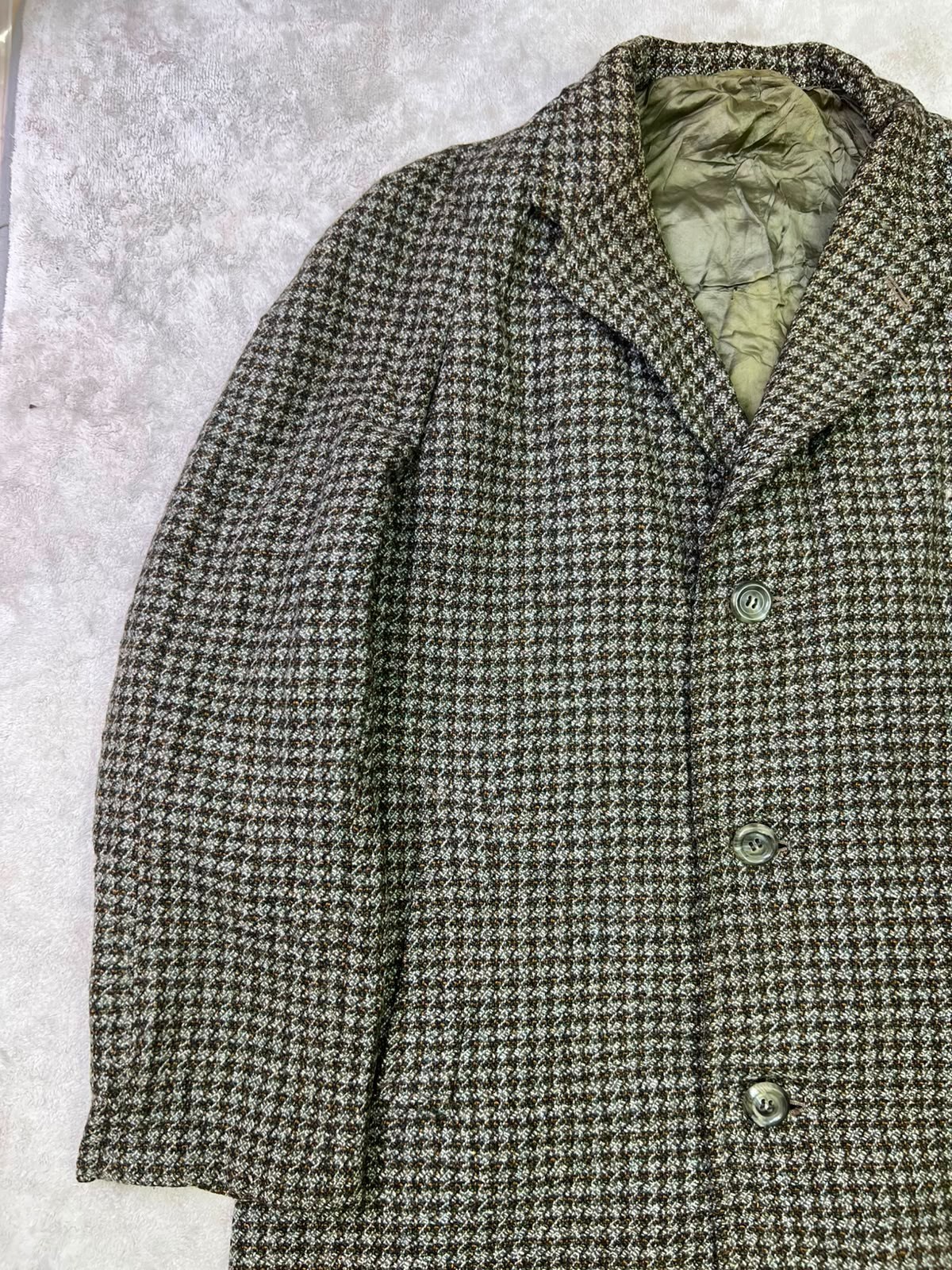 Vintage Bavonia Tweed Overcoat Men’s XL 46 48 Herringbone Check Wool Look Long