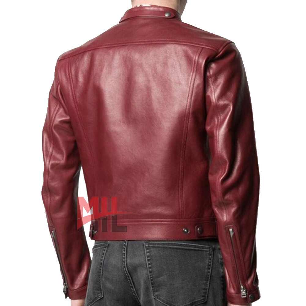 New Handmade Men’s Maroon Genuine Cowhide Leather Fashion Biker Jacket