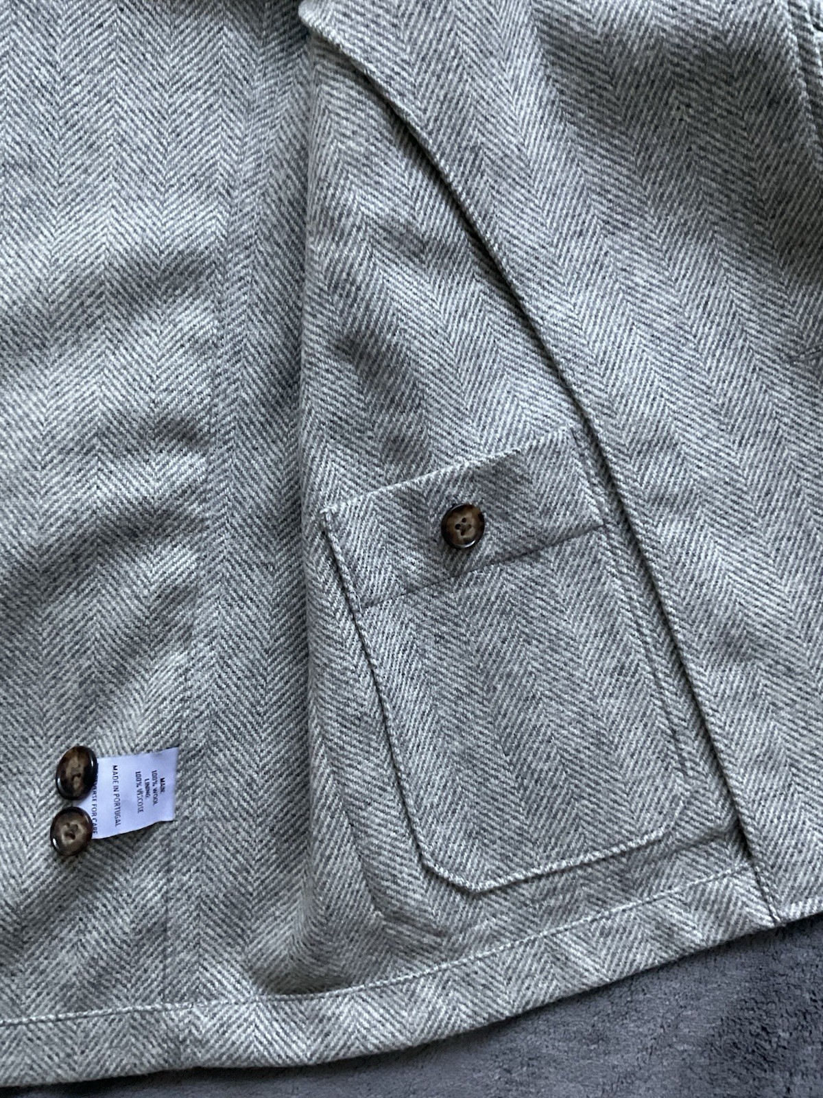 Portuguese Flannel Labura Herringbone Wool Jacket Men’s L Light Grey Portugal
