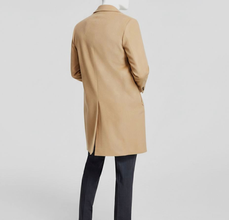 B by Brooks Brothers Men’s Beige Wool Notch Lapel Three-Button Overcoat Size 42R