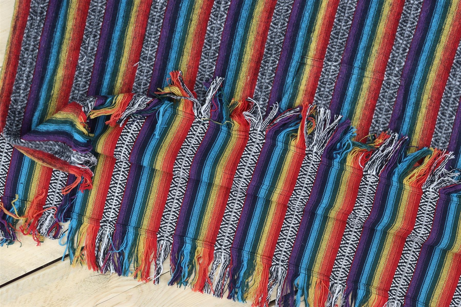 Poncho Hooded Cotton Woven Unisex Adults Warm Cold Dip Robe Rainbow