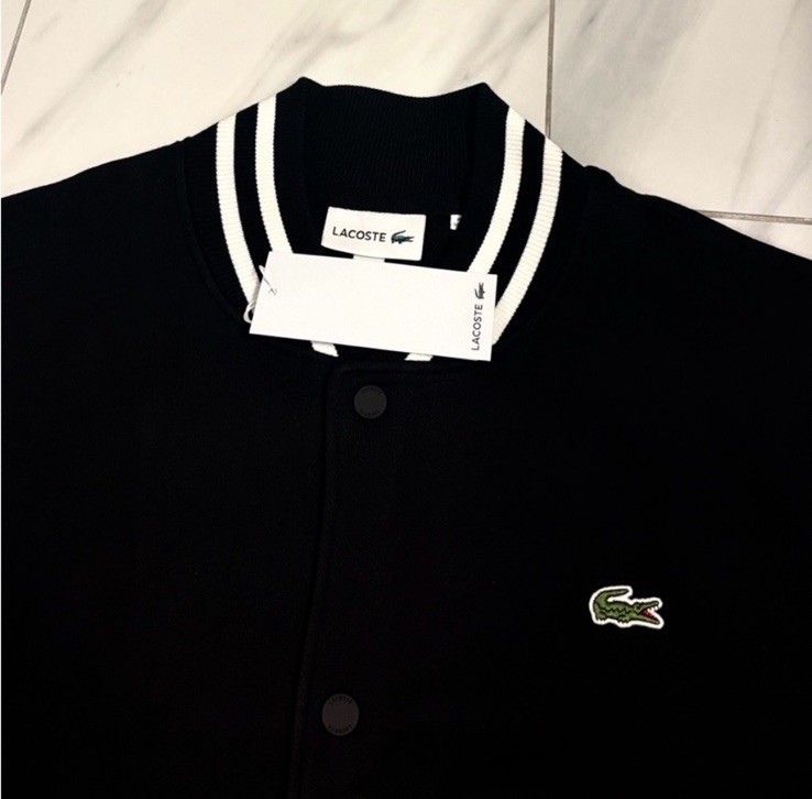 Lacoste Men’s Logo Bomber Jacket Black White New