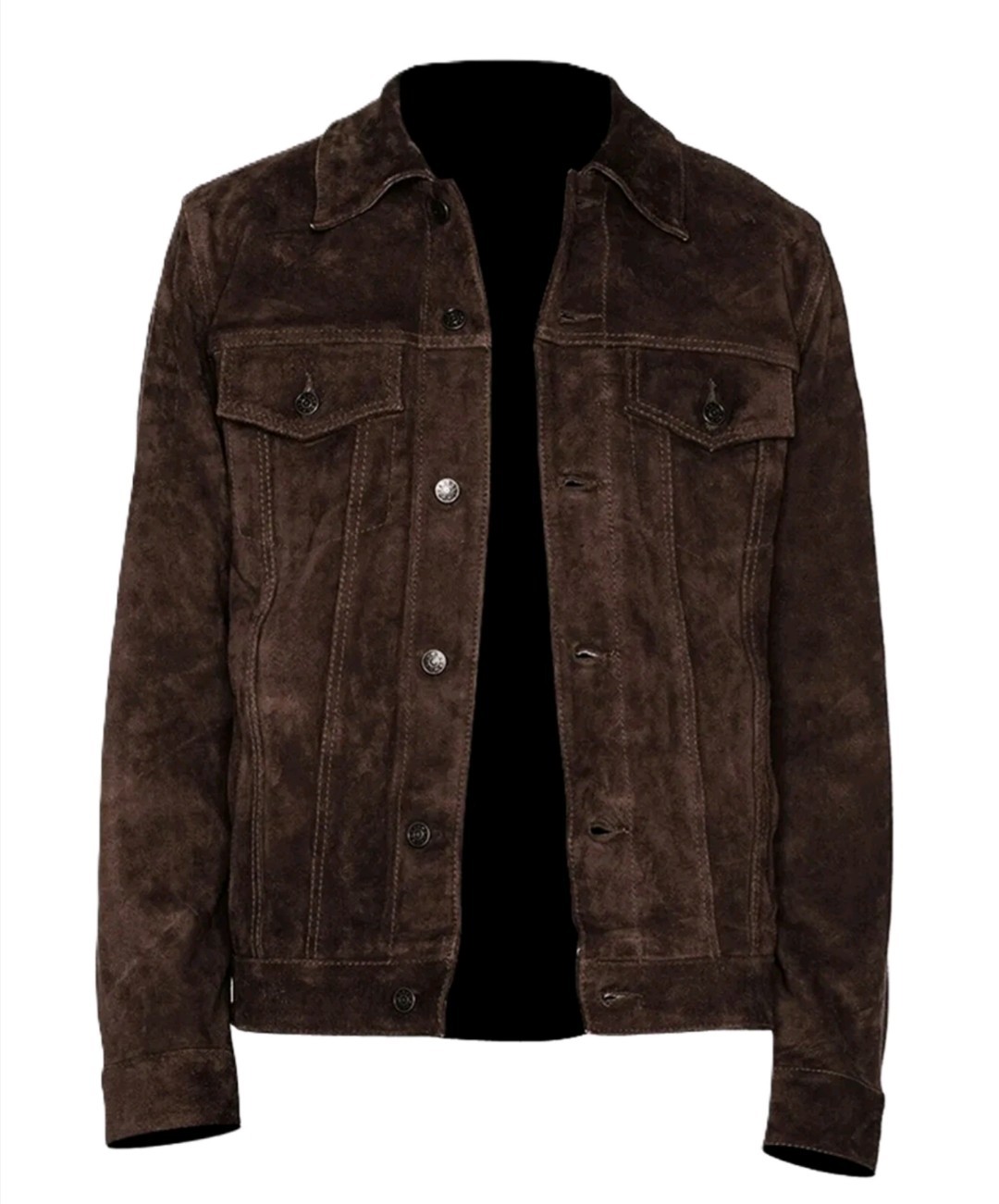 Men’s Dark Brown Genuine Suede Leather Trucker Jacket Denim Style Classic Jacket